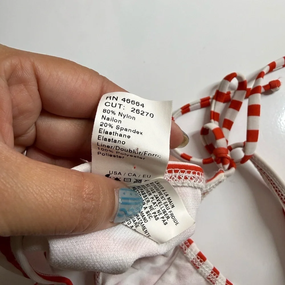 NWT Guess String Striped Print Bikini Set with Fringe Detailing Red & White XS